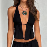 BXOXO Punk Gothic Summer Blouses Female Open Sexy Camisole Women Halter Crop Tops Sexy Sleeveless Black Tank Slim Fit Casual Vest